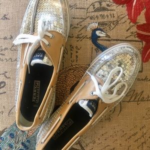 8.5M Sperry Gold Sequin Topsiders
